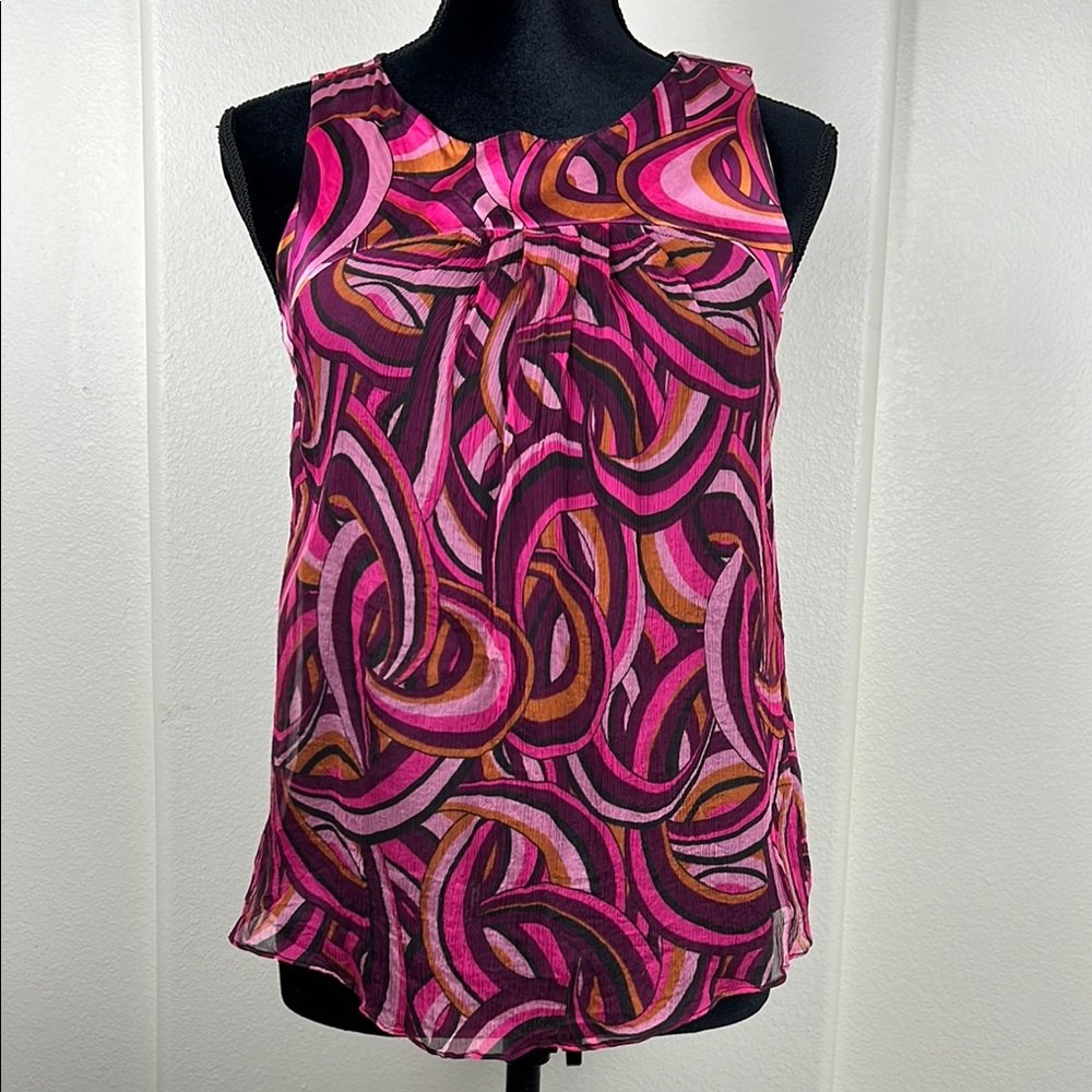 True Couture Silk Swirl Graphic Babydoll Top with Cutout Back | Size XS
